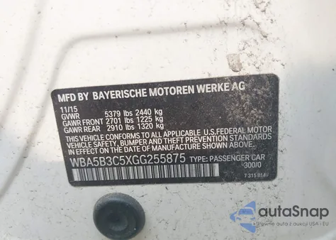 2016 BMW 535I xDrive из США, поврежденный, VIN WBA5B3C5XGG255875